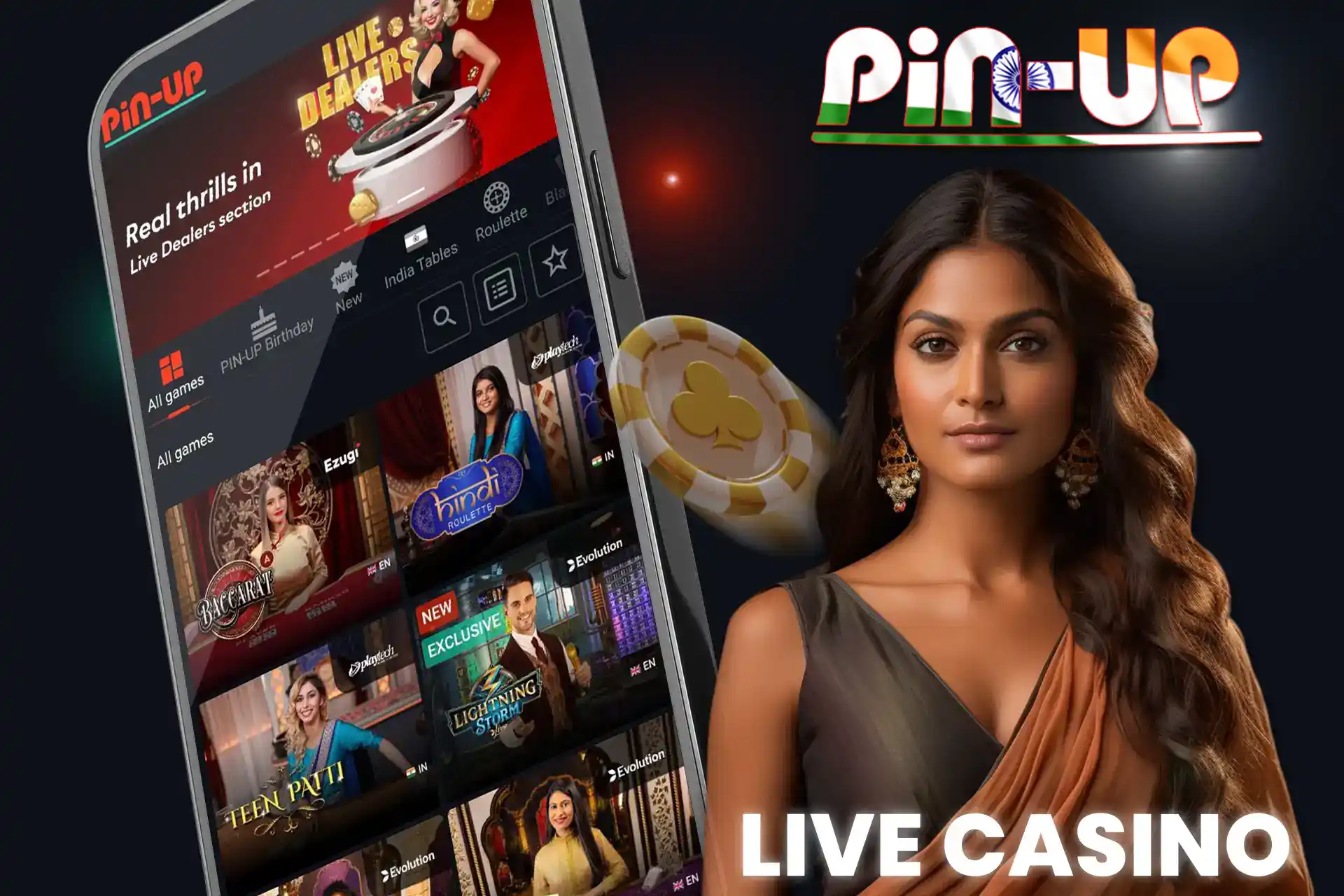 Large selection of gambling games at Pin-UP Live Casino